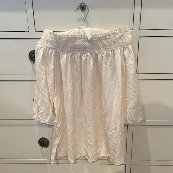 THEORY white silk smocked off shoulder blouse top - Picture 6 of 9